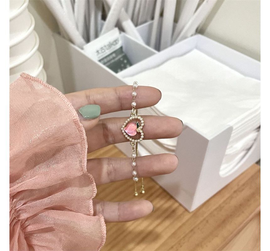 Peach Pearl Heart Faux Bracelet