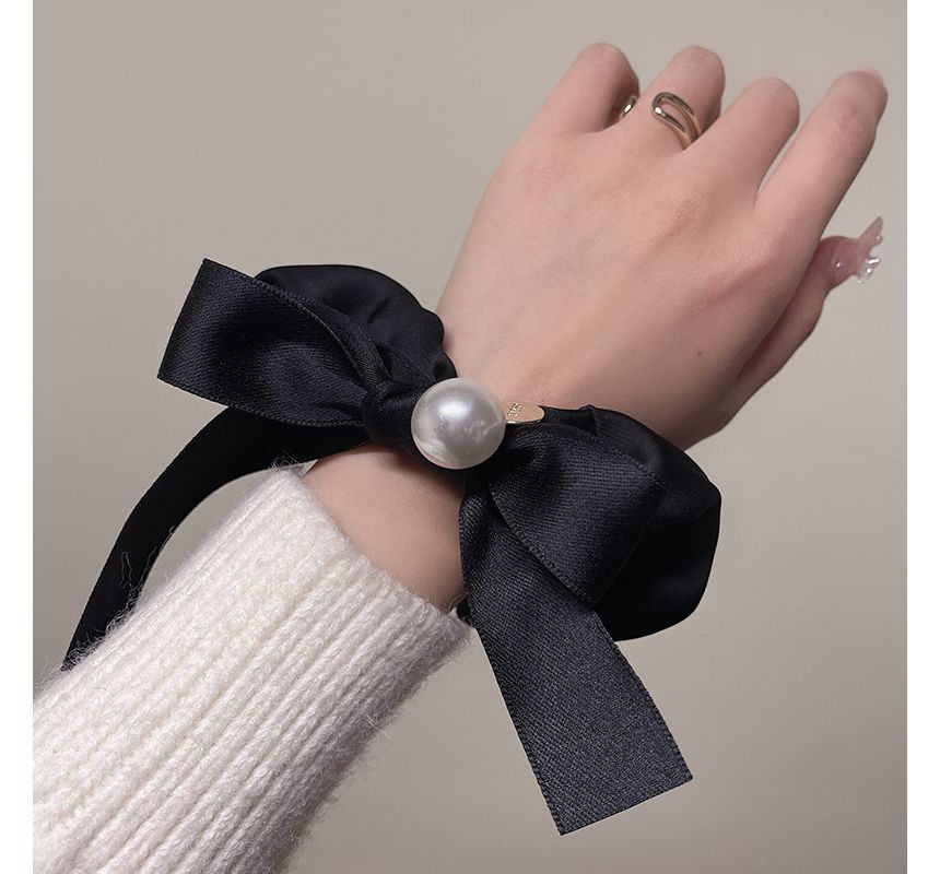 Ribbon Faux Pearl Hair Tie