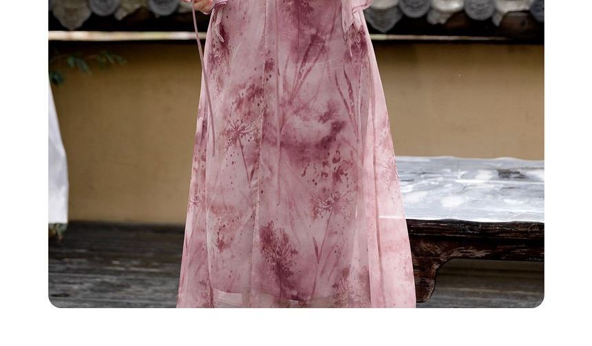 Long Sleeve Square Neck Tie Dye Layered Midi Dress