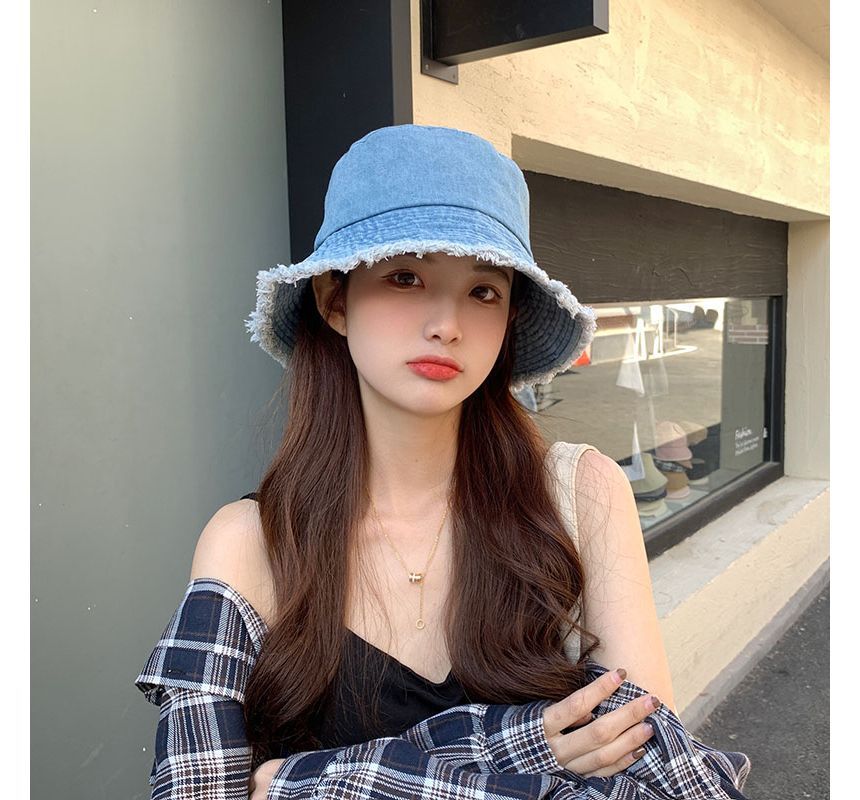 Fray Denim Bucket Hat