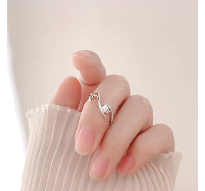 Cat Rhinestone Alloy Open Ring