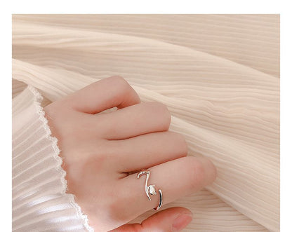 Cat Rhinestone Alloy Open Ring