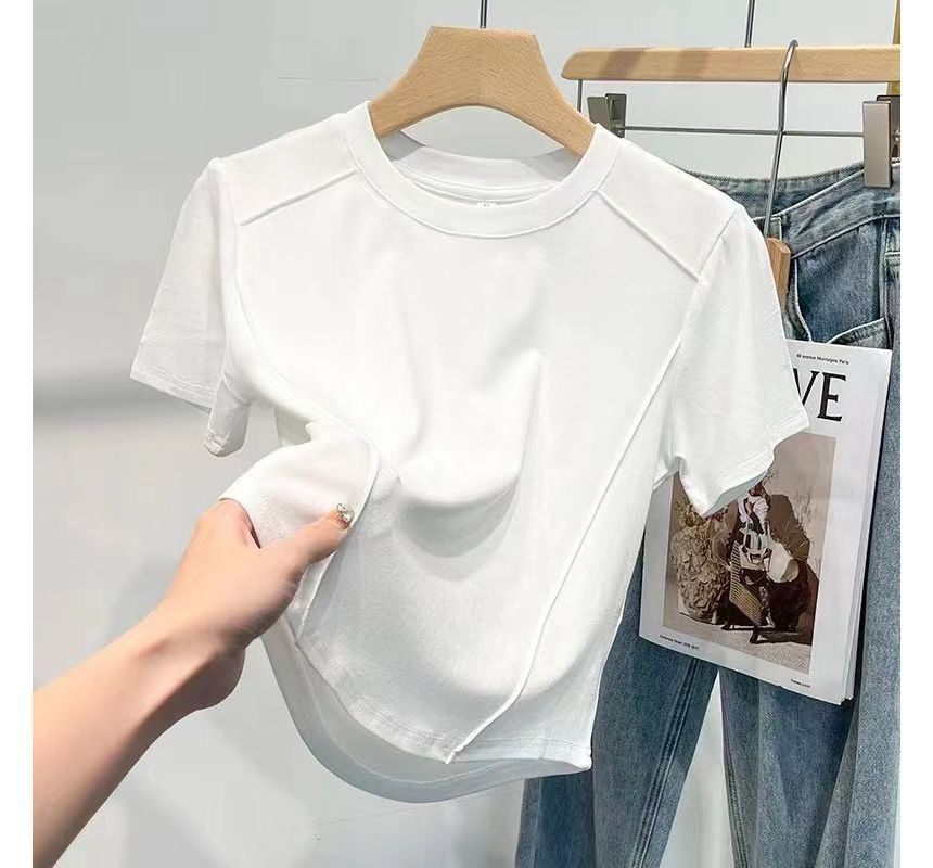 Neck Short-Sleeve T-Shirt Round Plain