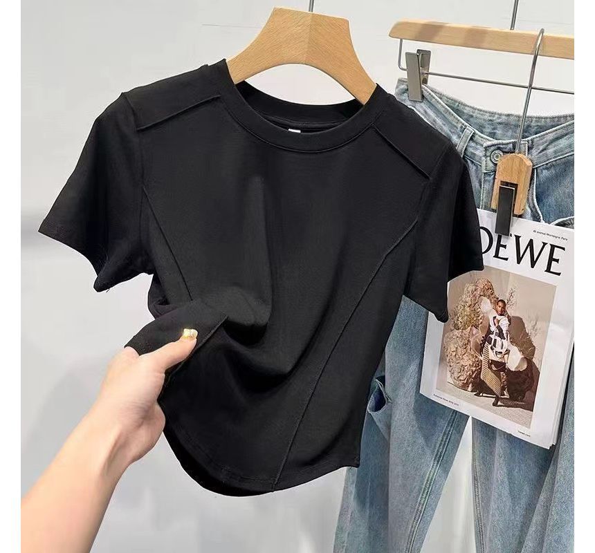 Neck Short-Sleeve T-Shirt Round Plain