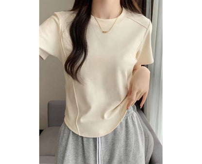 Neck Short-Sleeve T-Shirt Round Plain