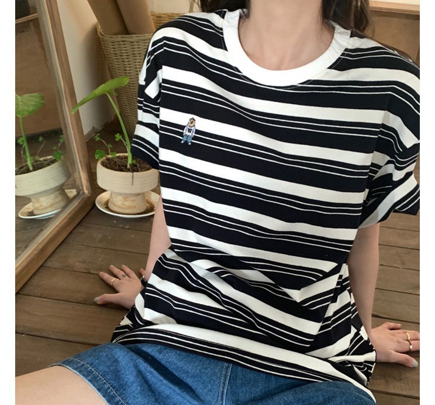 Crew Short-Sleeve Striped T-Shirt Neck