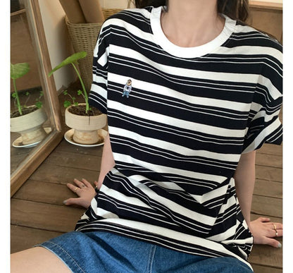 Crew Short-Sleeve Striped T-Shirt Neck