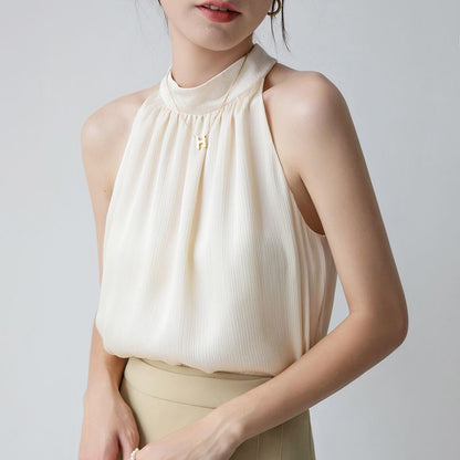 Mock Neck Plain Halter Top