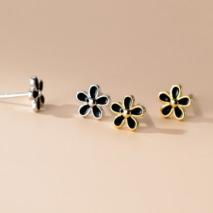 925 Sterling Silver Enamel Flower Stud Earring