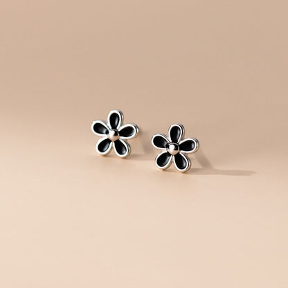 925 Sterling Silver Enamel Flower Stud Earring