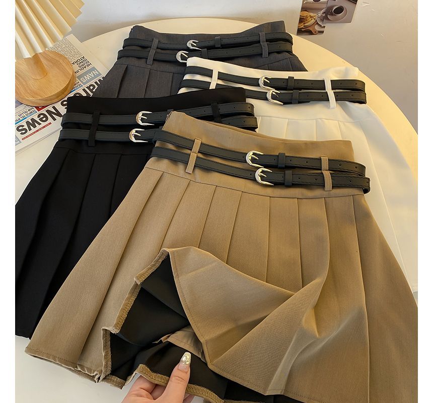A-Line Pleated Mini Skirt Plain