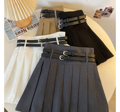 A-Line Pleated Mini Skirt Plain