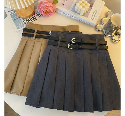 A-Line Pleated Mini Skirt Plain