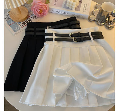 A-Line Pleated Mini Skirt Plain