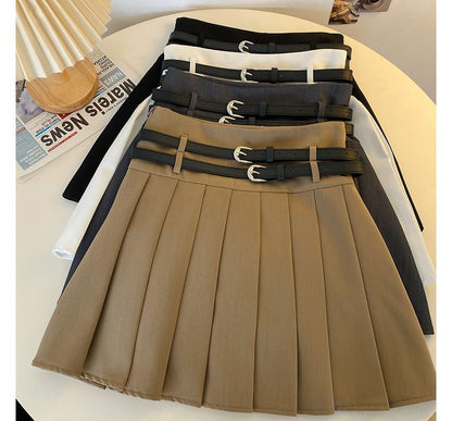A-Line Pleated Mini Skirt Plain