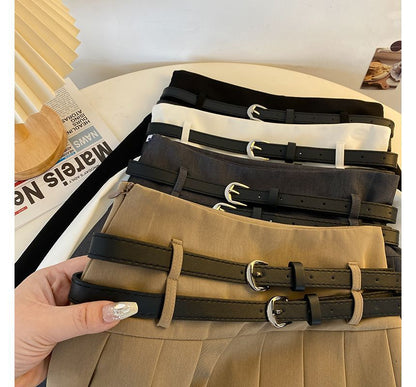 A-Line Pleated Mini Skirt Plain