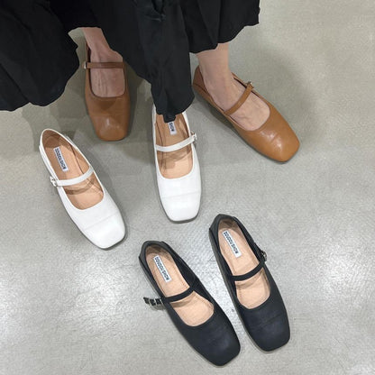 Square Toe Plain Mary Jane Shoes