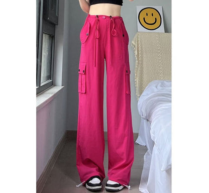 Plain High Waist Wide Leg Cargo Sweatpants