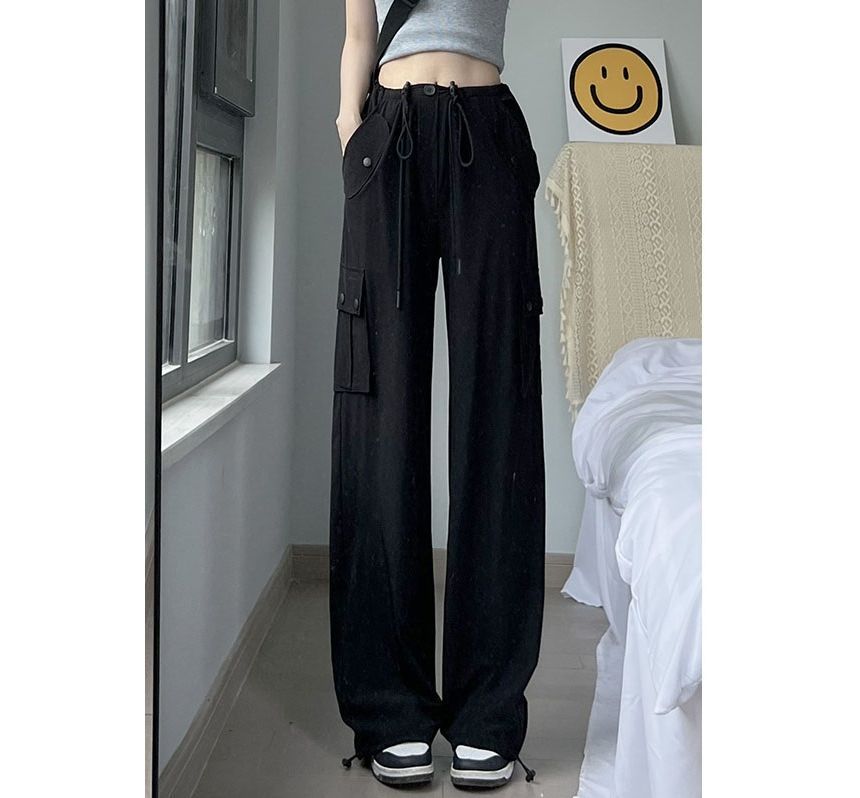 Plain High Waist Wide Leg Cargo Sweatpants