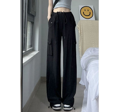 Plain High Waist Wide Leg Cargo Sweatpants