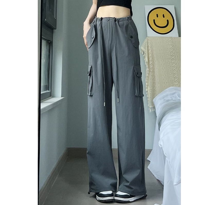 Plain High Waist Wide Leg Cargo Sweatpants