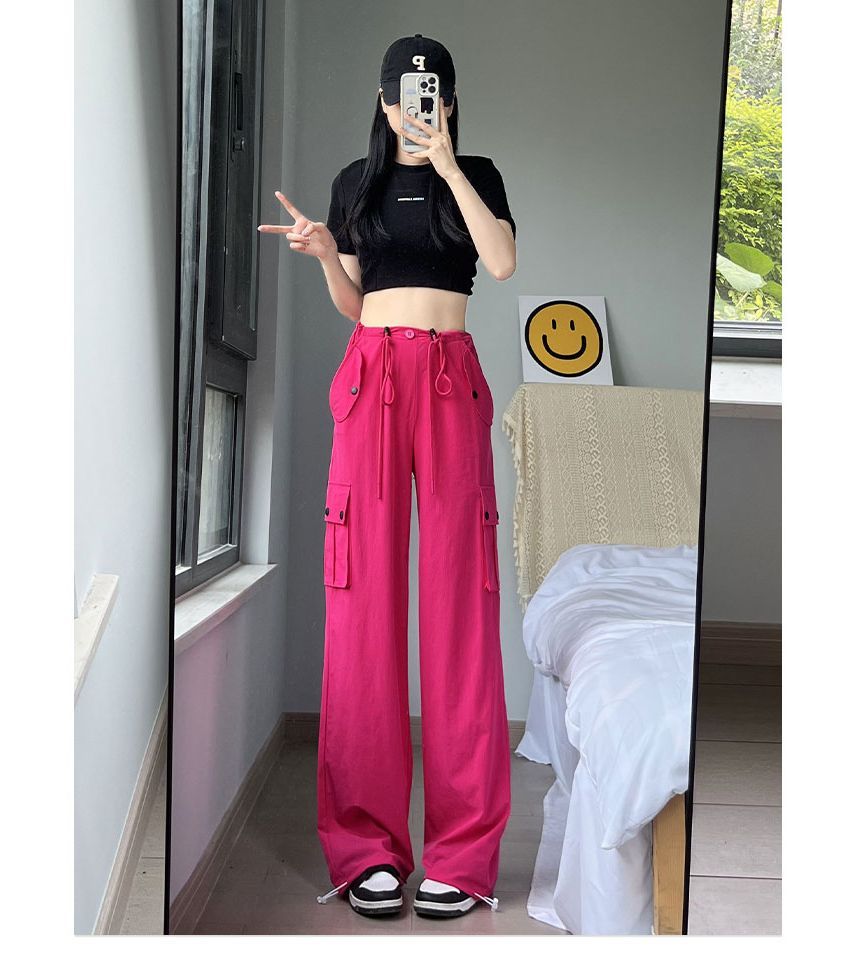 Plain High Waist Wide Leg Cargo Sweatpants