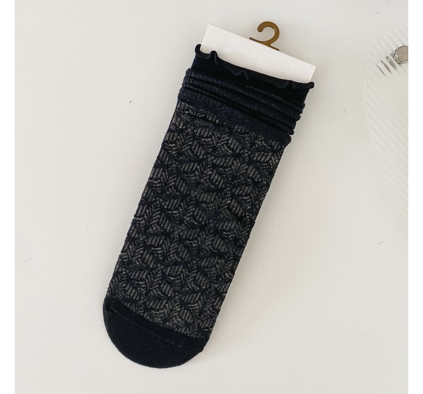 Set of 3 Pairs: Lettuce Edge Pointelle Knit Socks