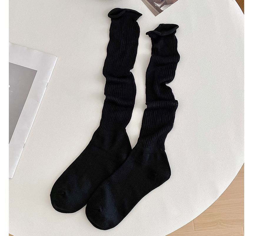 Set of 2 Pairs: Plain Ribbed Shirred Tall Socks