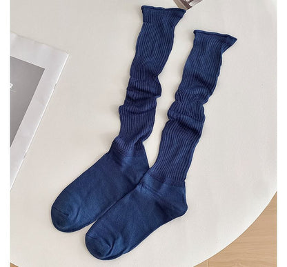 Set of 2 Pairs: Plain Ribbed Shirred Tall Socks