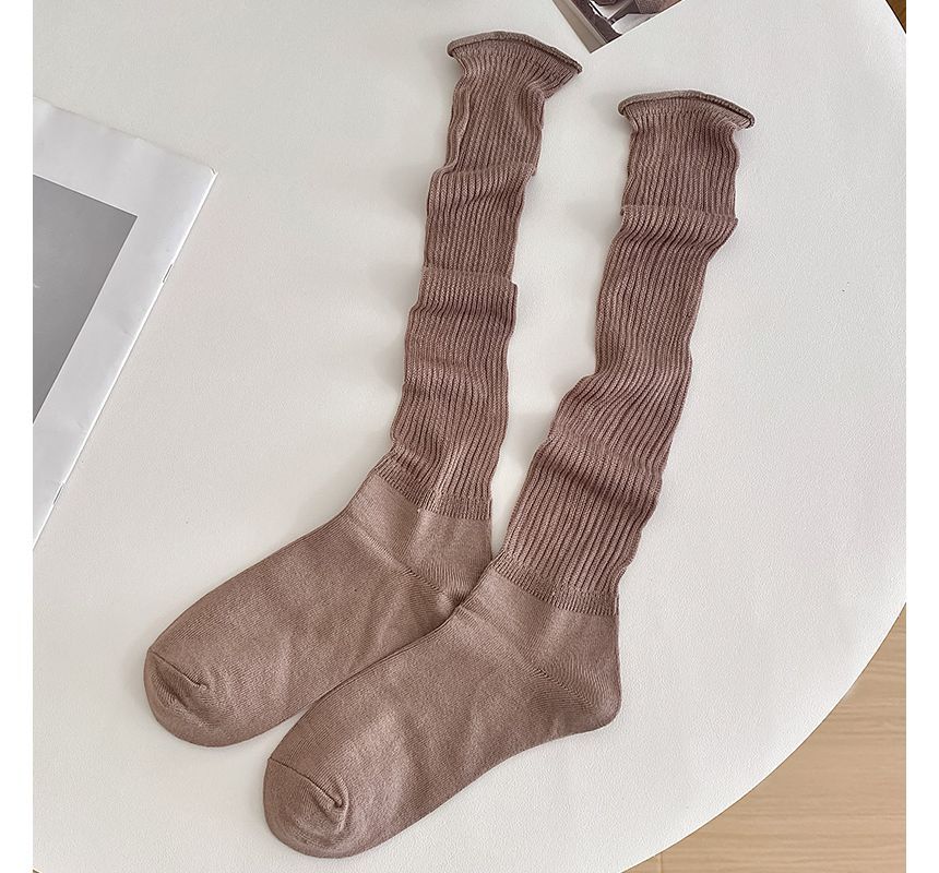 Set of 2 Pairs: Plain Ribbed Shirred Tall Socks