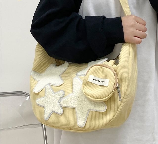 Coin Pouch Purse (Various With Corduroy Crossbody Applique Designs) Star Zipper