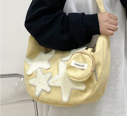 Coin Pouch Purse (Various With Corduroy Crossbody Applique Designs) Star Zipper