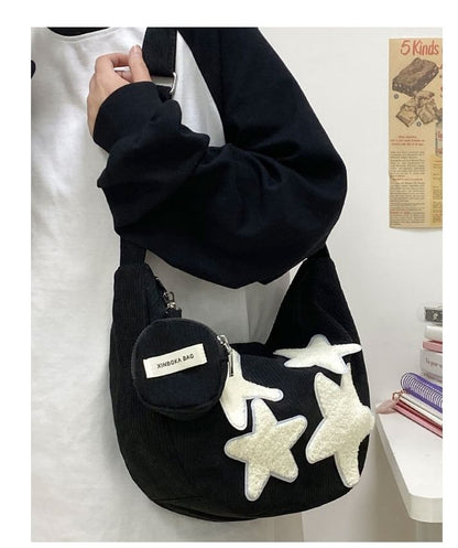 Coin Pouch Purse (Various With Corduroy Crossbody Applique Designs) Star Zipper