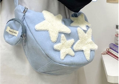 Coin Pouch Purse (Various With Corduroy Crossbody Applique Designs) Star Zipper