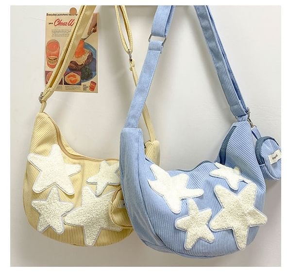 Coin Pouch Purse (Various With Corduroy Crossbody Applique Designs) Star Zipper