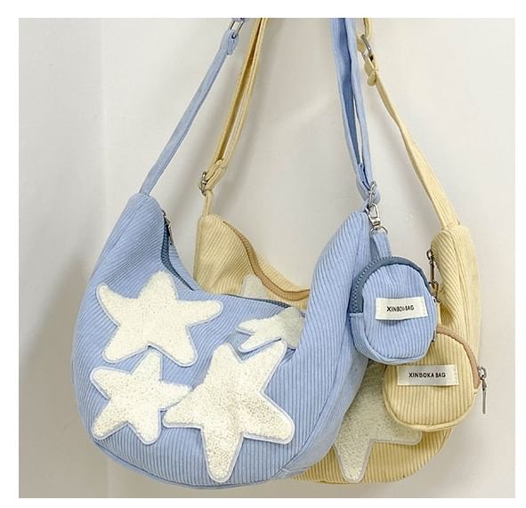 Coin Pouch Purse (Various With Corduroy Crossbody Applique Designs) Star Zipper