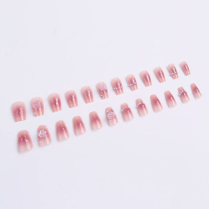 Rose Faux Pearl Pointed Press-On Nails