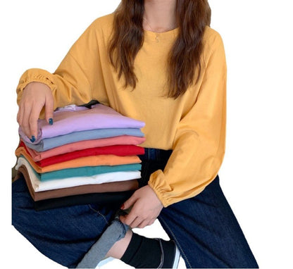 Round Balloon Sleeve Neck T-Shirt Plain