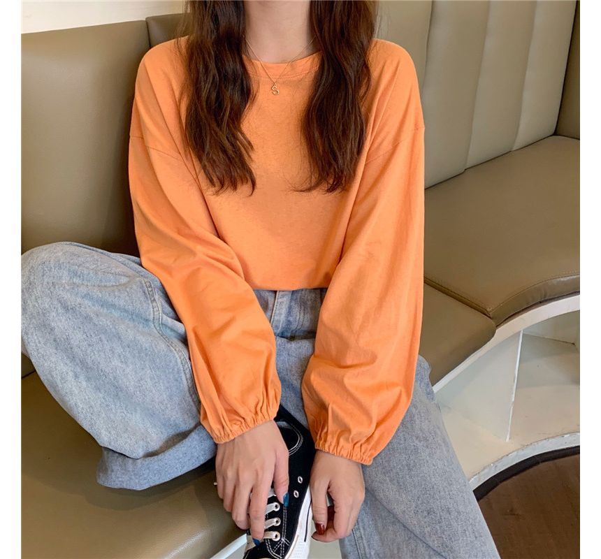 Round Balloon Sleeve Neck T-Shirt Plain