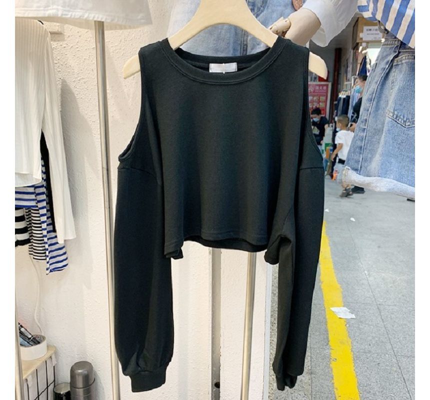 Cold Plain Tee Crop Shoulder Long-Sleeve