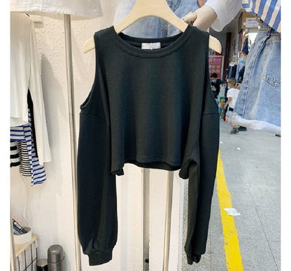 Cold Plain Tee Crop Shoulder Long-Sleeve