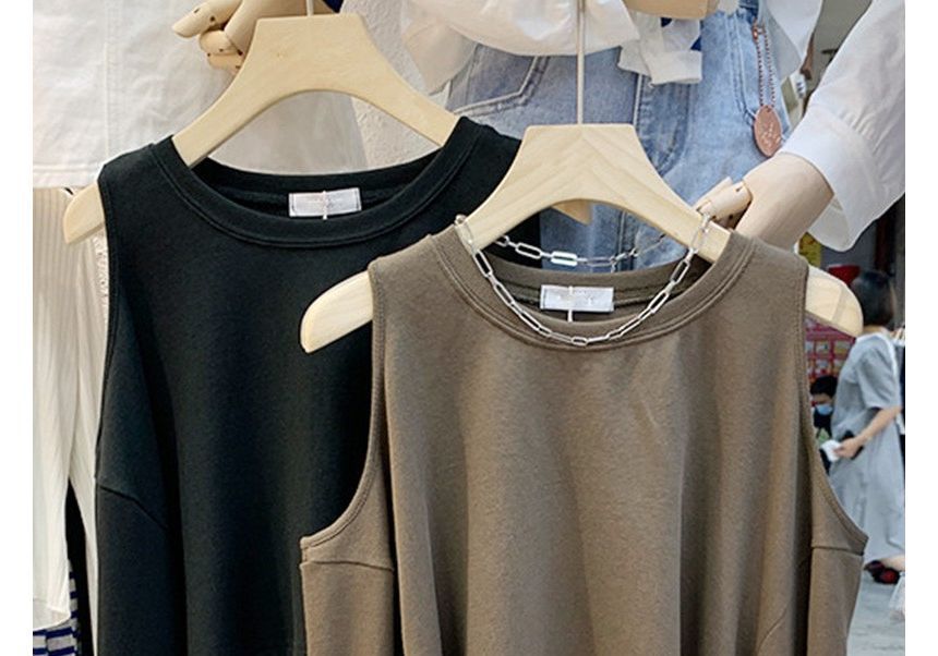 Cold Plain Tee Crop Shoulder Long-Sleeve