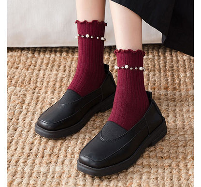 Plain Faux Pearl Beaded Short Socks