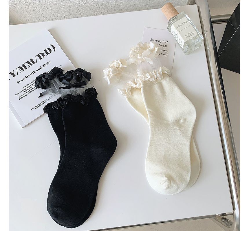 Bow Frill Panel Mesh Short Socks