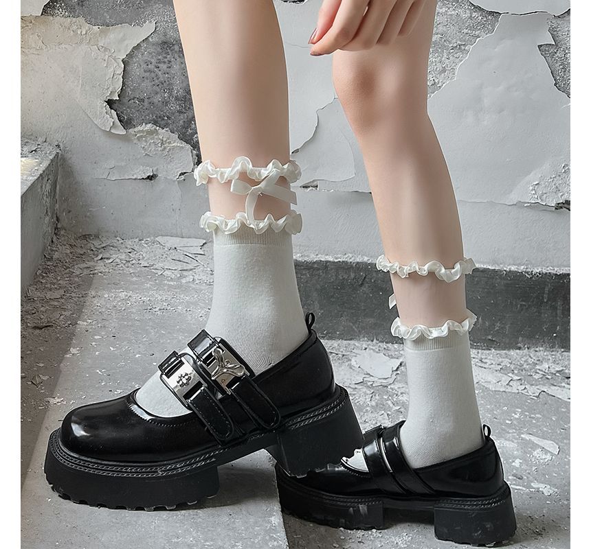 Bow Frill Panel Mesh Short Socks