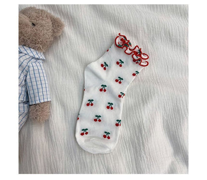 Ruffled Cherry Printed Socks