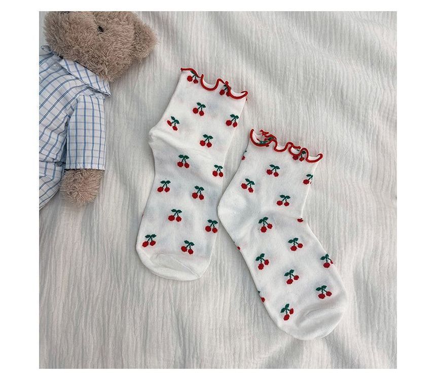 Ruffled Cherry Printed Socks