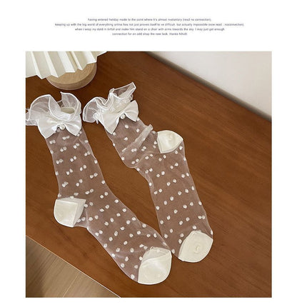 Bow Dotted Mesh Socks