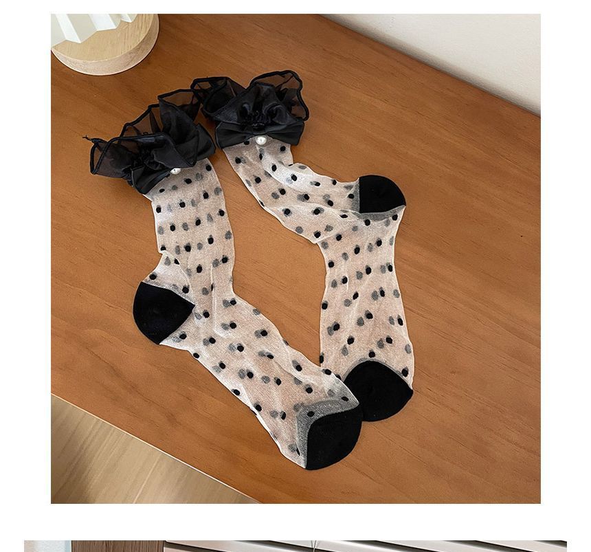 Bow Dotted Mesh Socks