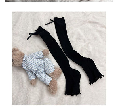 Bow Ruffled Ribbed Socks